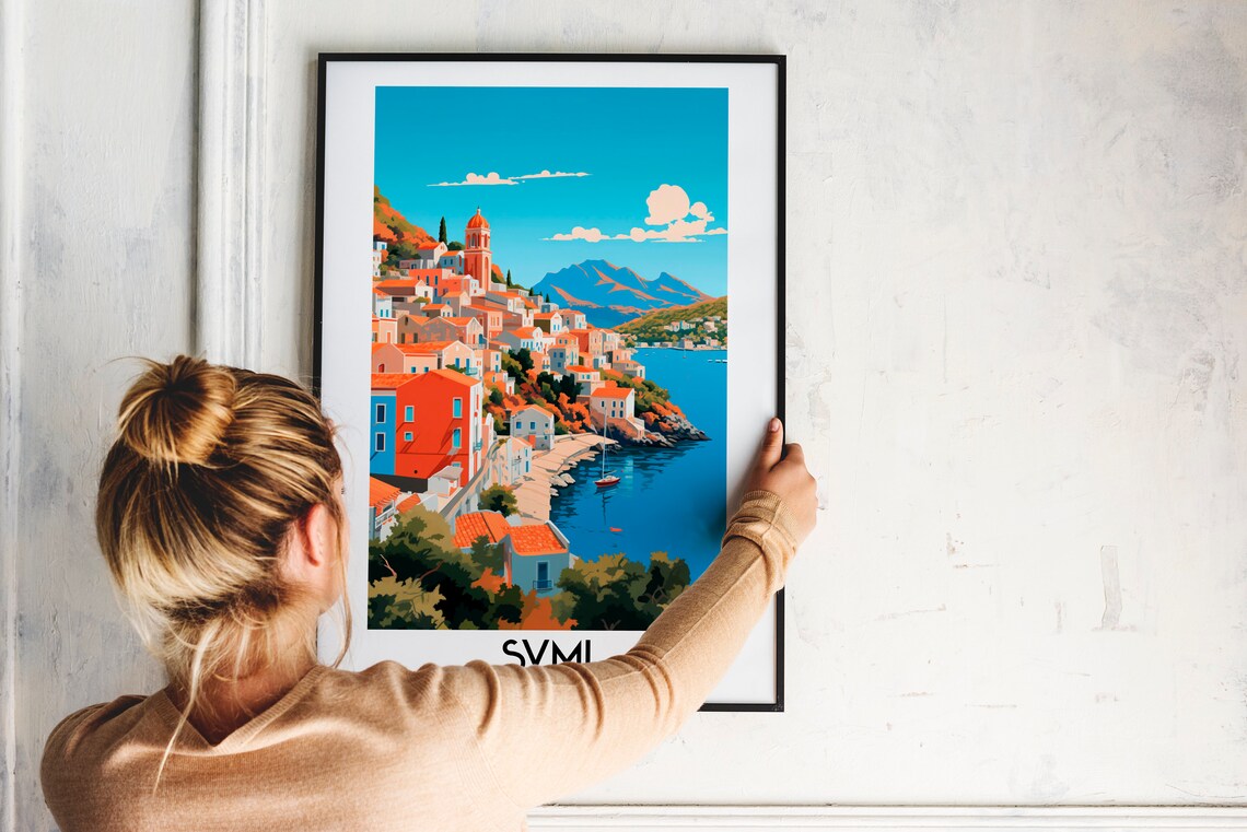 Symi Greece Hillside Village Coastal Cove Vintage Travel Poster - Image 2