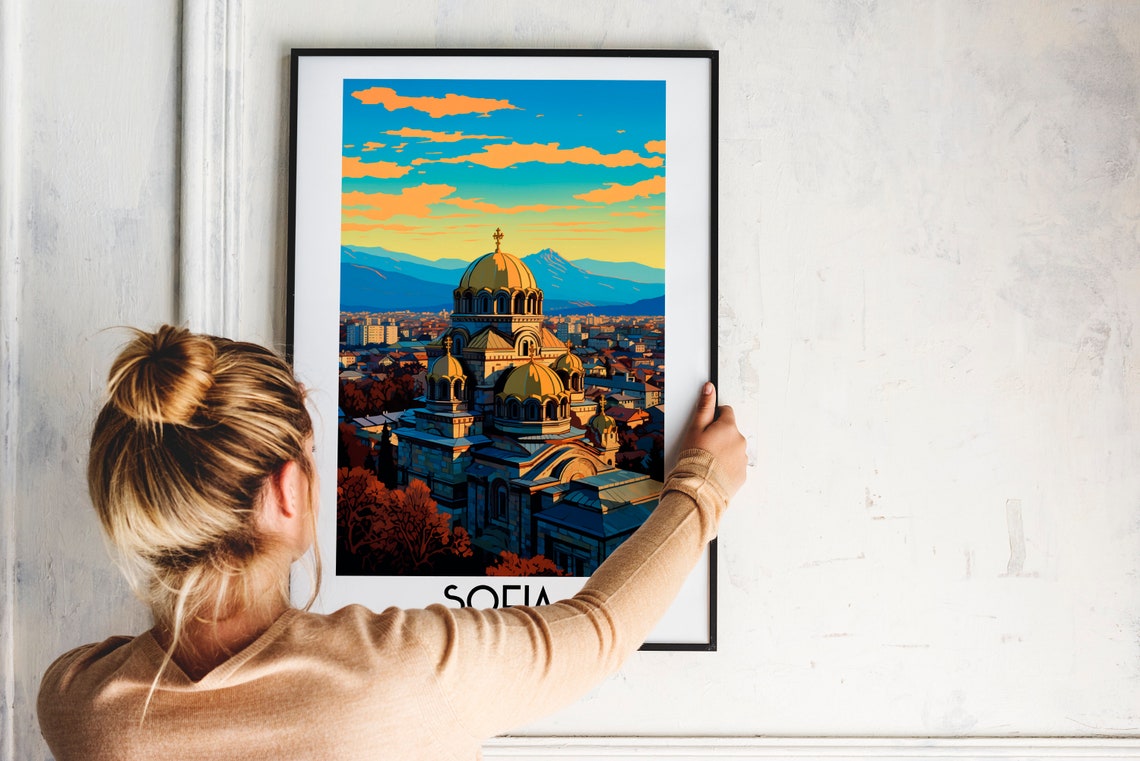 Sofia Cathedral Golden Domes Sunset City View Bulgaria Travel Poster - Image 2