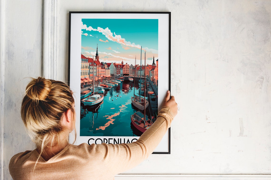 Copenhagen Denmark Nyhavn Harbor Sailboats Vintage Travel Poster - Image 2