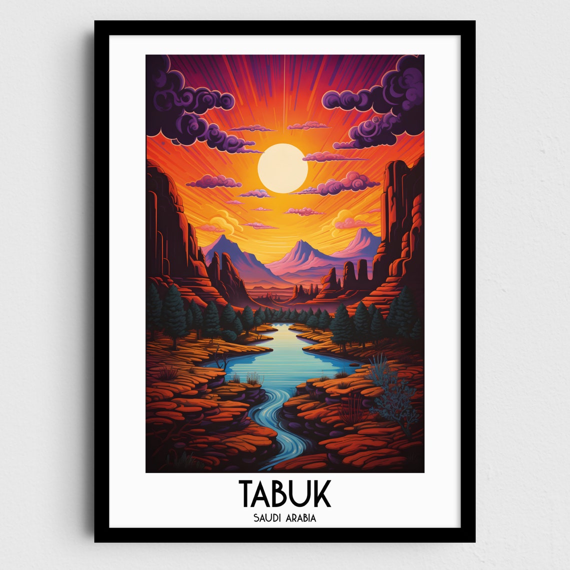 Tabuk Saudi Arabia Desert Canyon River Sunset Landscape Poster
