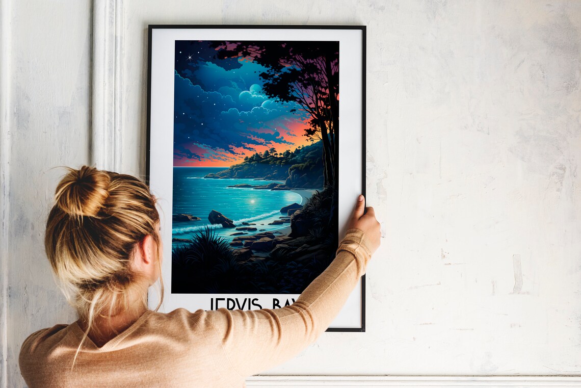 Jervis Bay Moonlit Rocky Cove Stars Night Sea Australia Travel Poster - Image 2