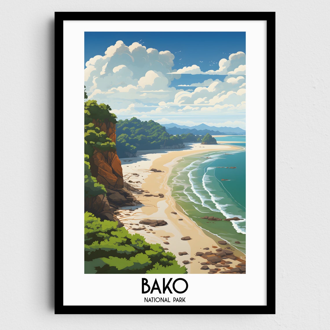 Bako National Park Malaysia Rocky Beach Coast Cliffs Scene Poster