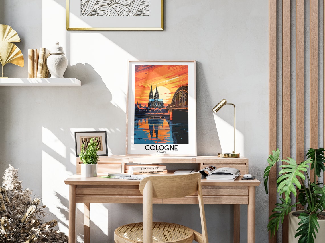 Cologne Cathedral Bridge Fiery Sunset Rhine Germany Travel Poster - Image 3