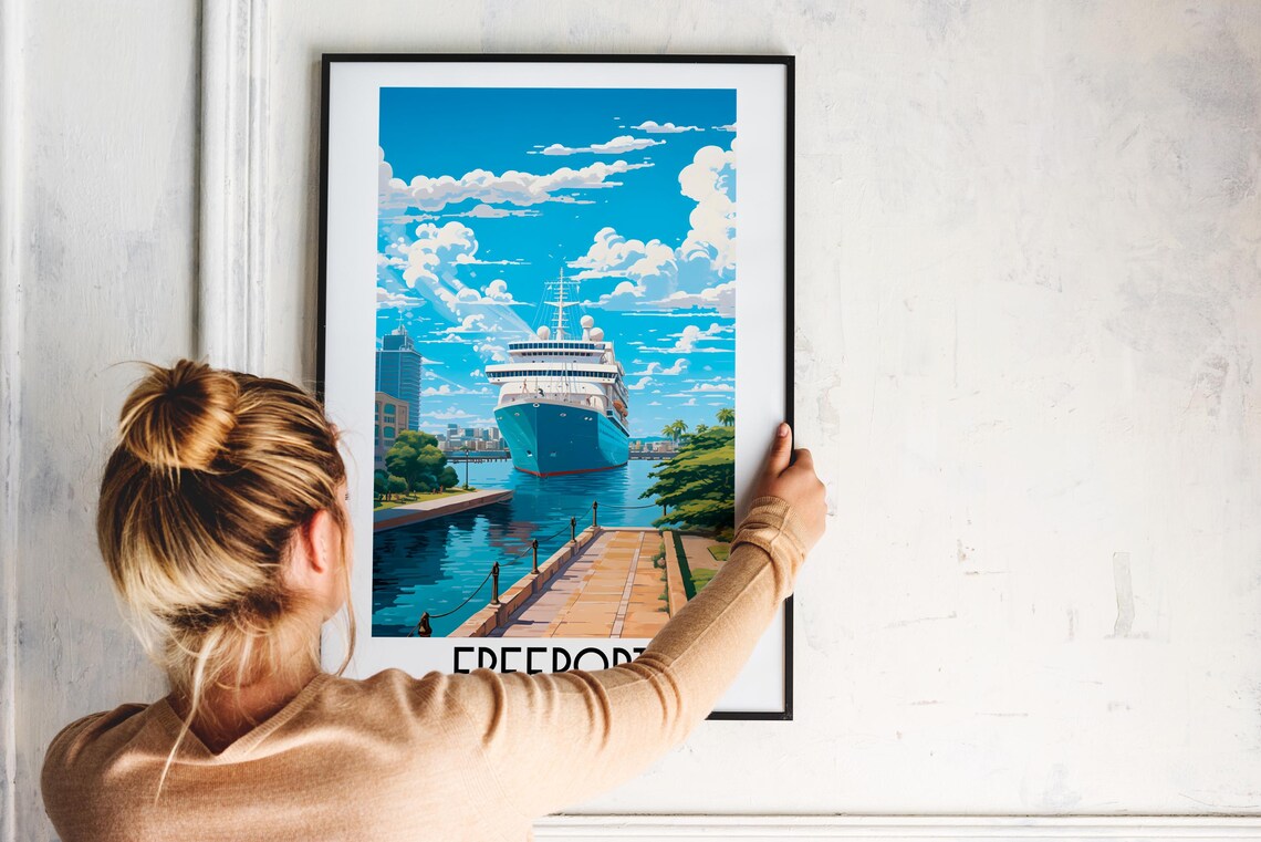 Freeport Bahamas Sunny Cruise Ship Harbor Vintage Travel Poster - Image 2
