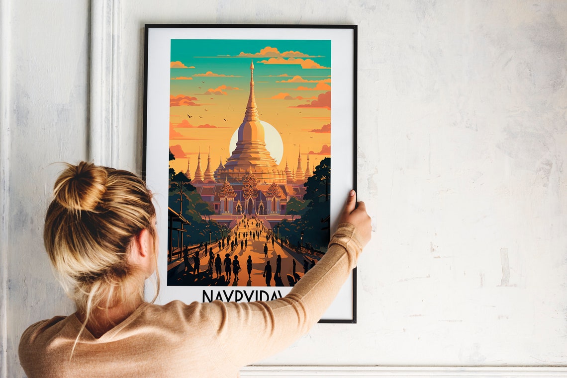 Naypyidaw Myanmar Golden Pagoda Sunset Skyline Travel Poster - Image 2