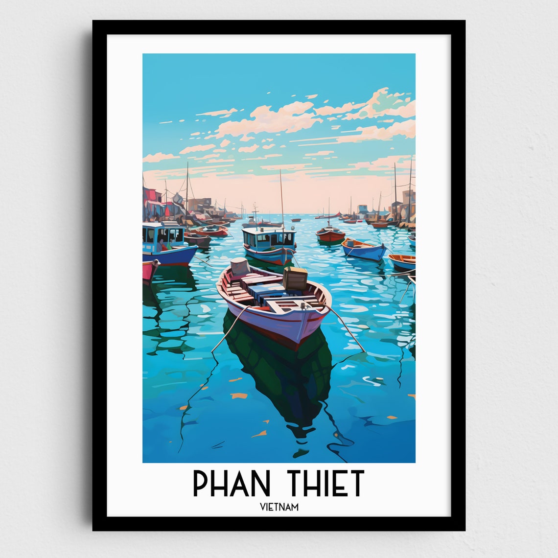 Phan Thiet Vietnam Fishing Harbor Boats Turquoise Water Poster