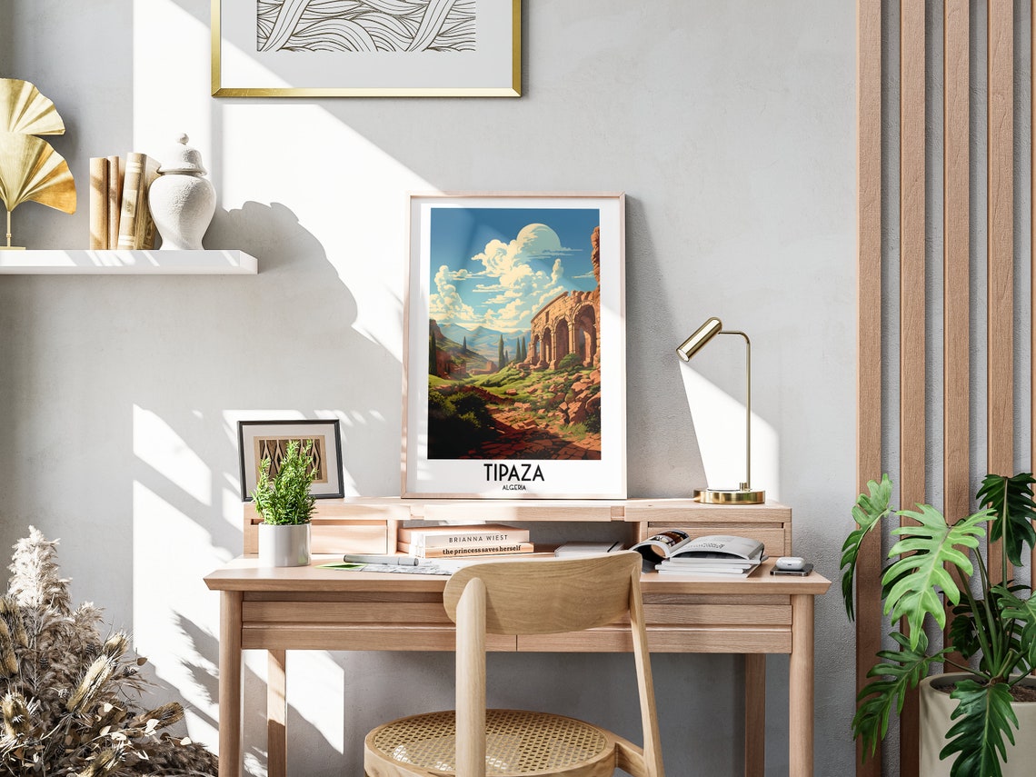 Tipaza Algeria Roman Ruins Arches Mountain Vintage Travel Poster - Image 3