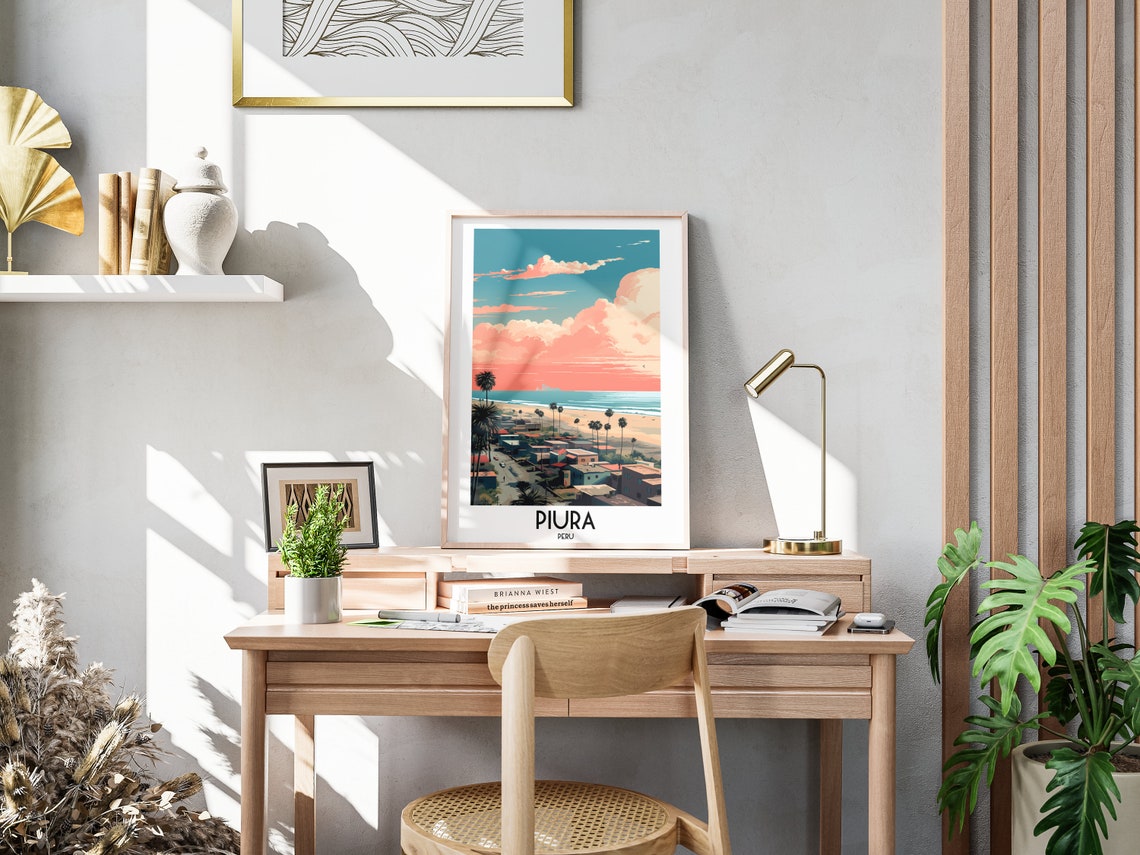 Piura Peru Coastal Town Palm Trees Sunset Ocean Vintage Travel Poster - Image 3