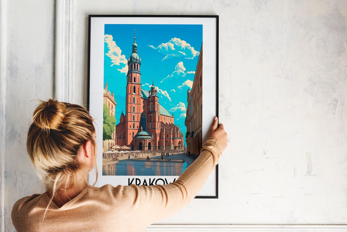 Krakow Poland St Mary Basilica Main Square Bustling Old Town Poster - Image 2