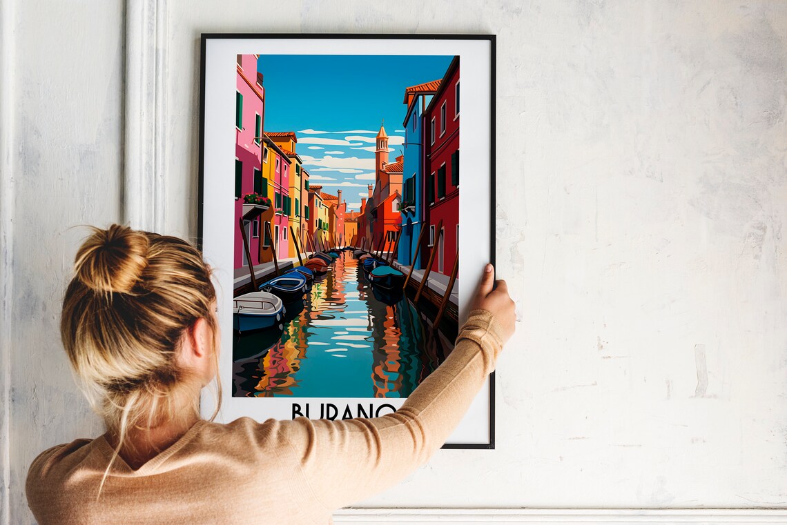 Burano Italy Colorful Canal Houses Boats Waterfront Travel Poster - Image 2