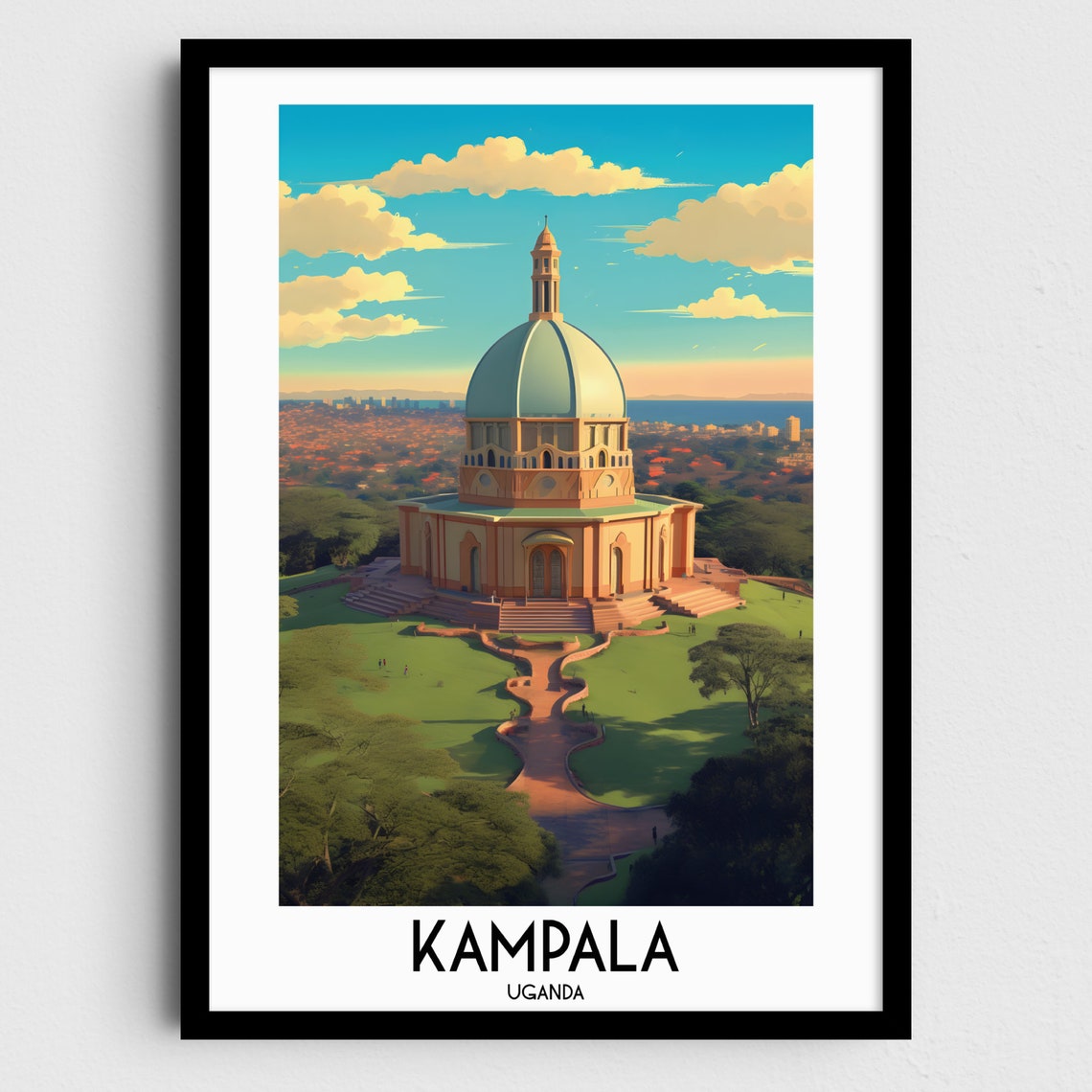 Kampala Uganda Domed Landmark Aerial View Vintage Travel Poster