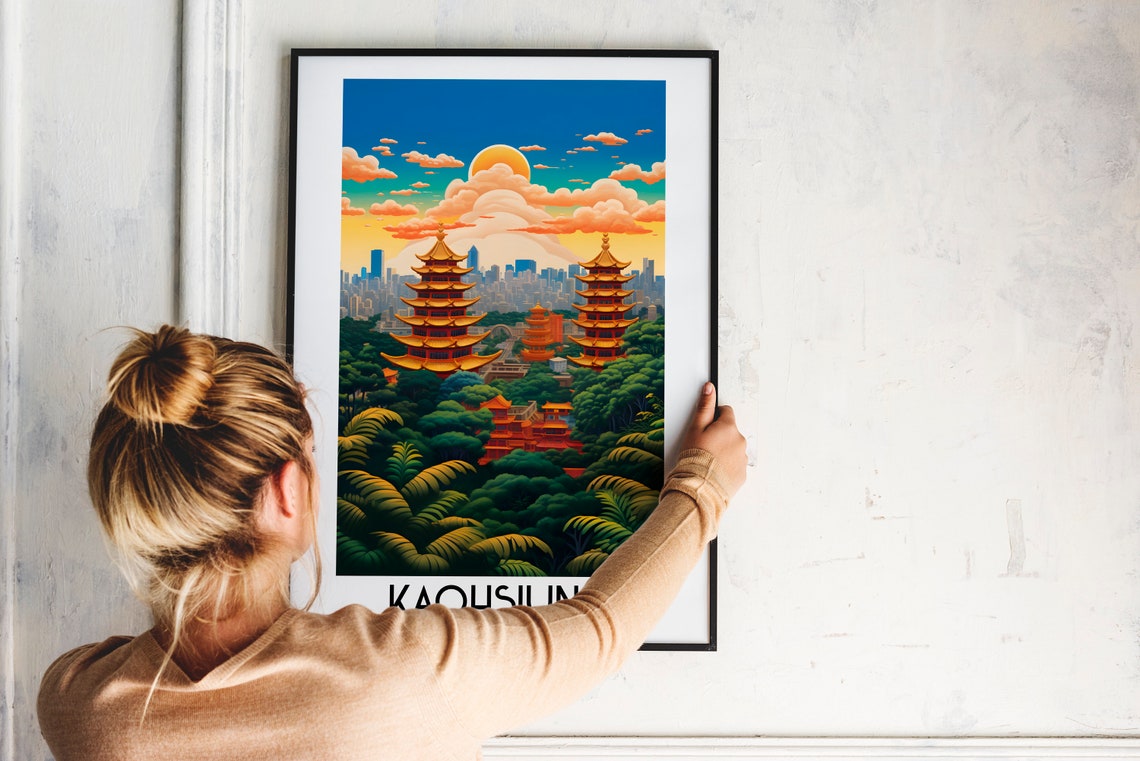 Kaohsiung Taiwan Golden Pagodas Sunset Temple Sunset Travel Poster - Image 2