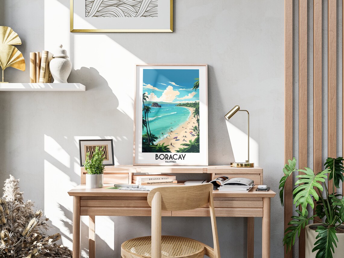 Boracay Philippines Tropical Beach Palm Trees Retro Travel Poster - Image 3