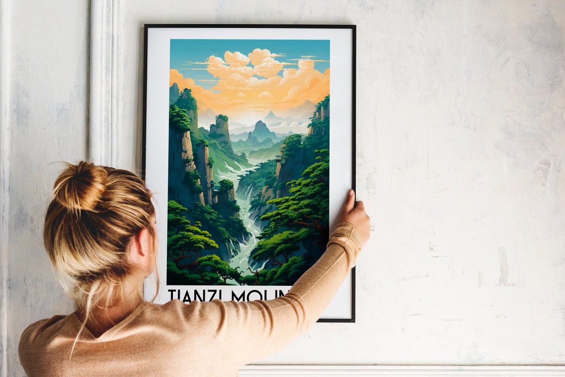 Tianzi Mountain China Misty Peaks Valley River Nature Travel Poster - Image 2