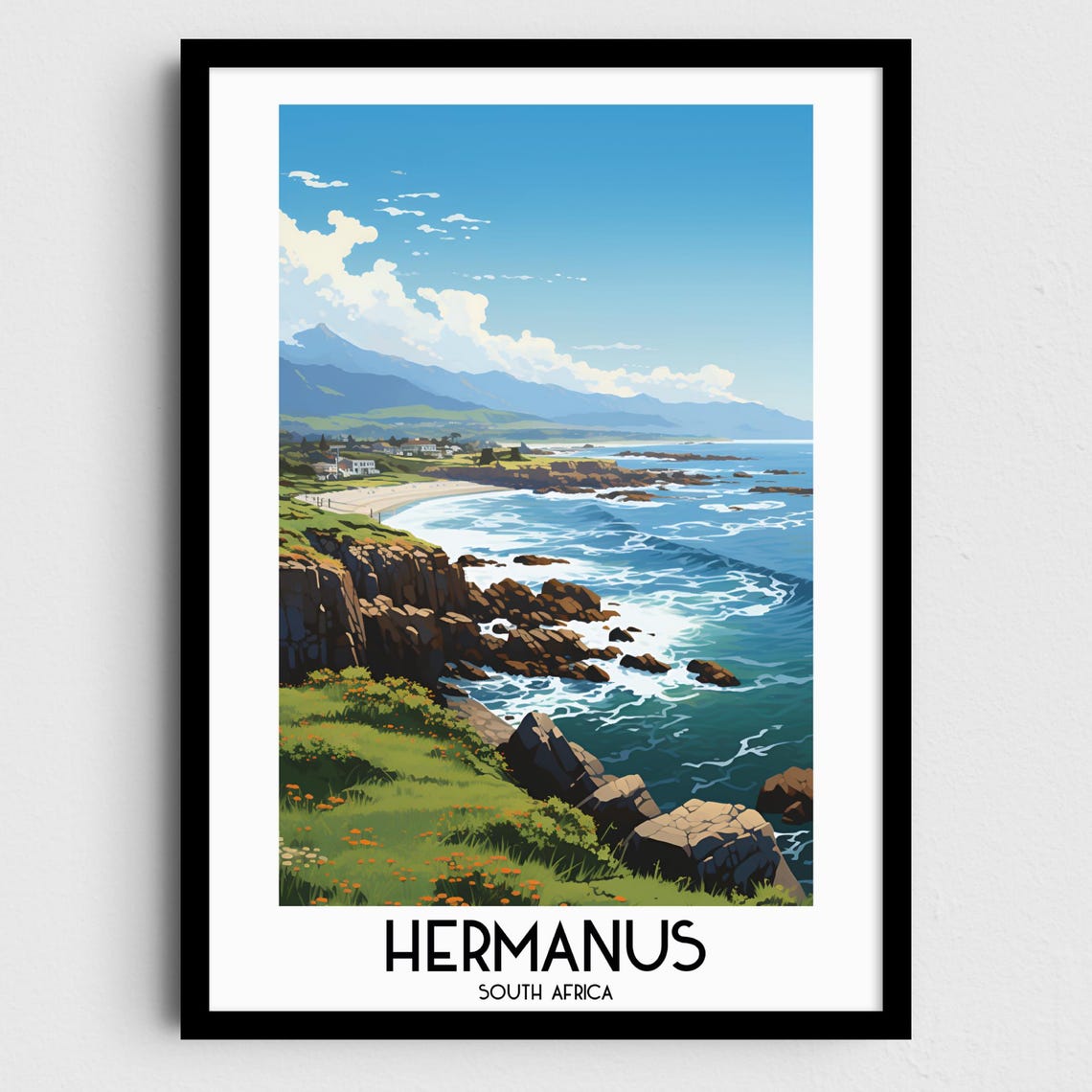 Hermanus South Africa Rocky Coastline Whale Coast Travel Poster