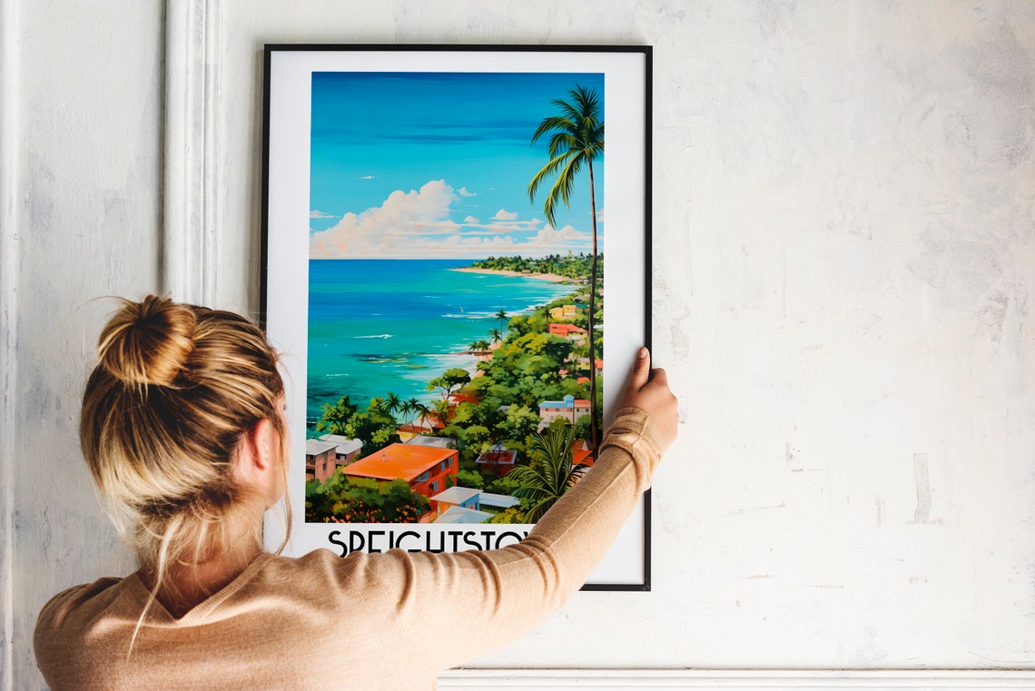 Speightstown Coast Palm Trees Blue Sea Barbados Travel Poster - Image 2