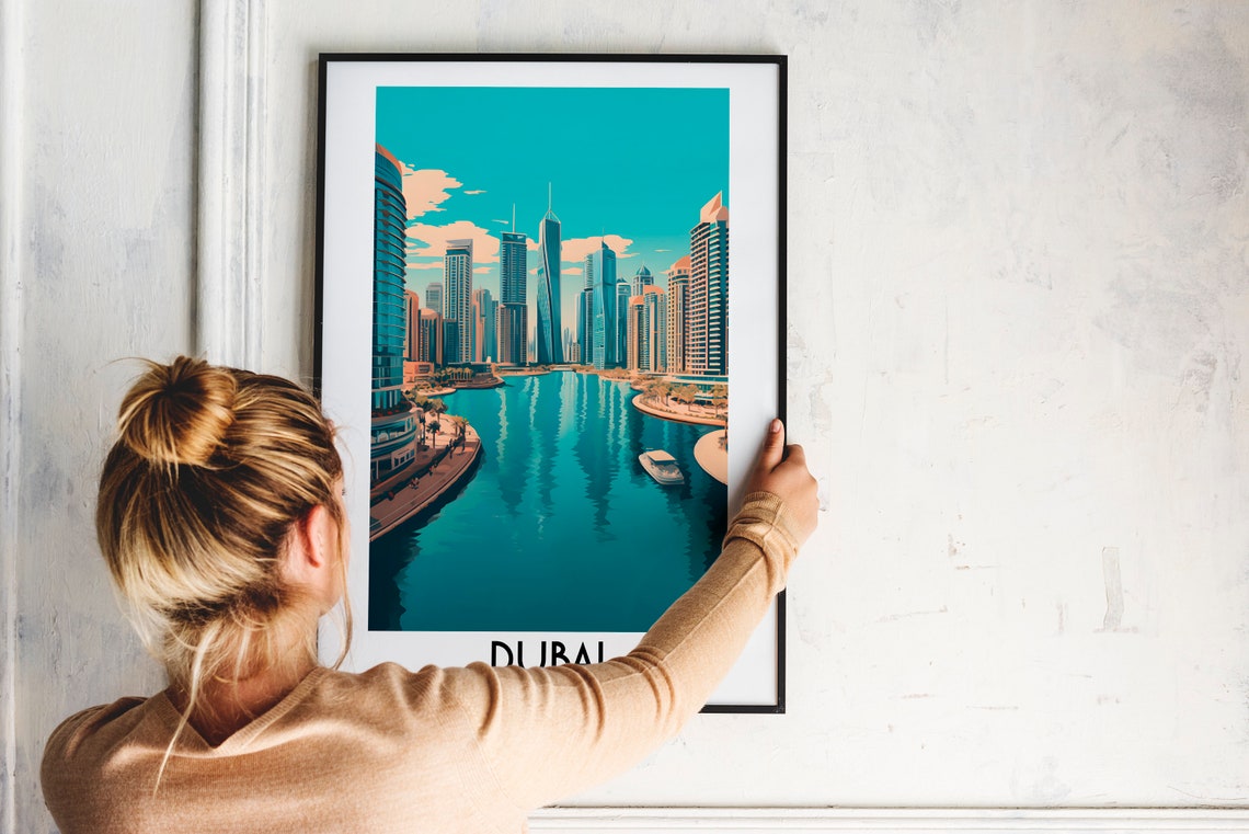 Dubai UAE Towering Skyline Along the Marina Waterway Glow Poster - Image 2