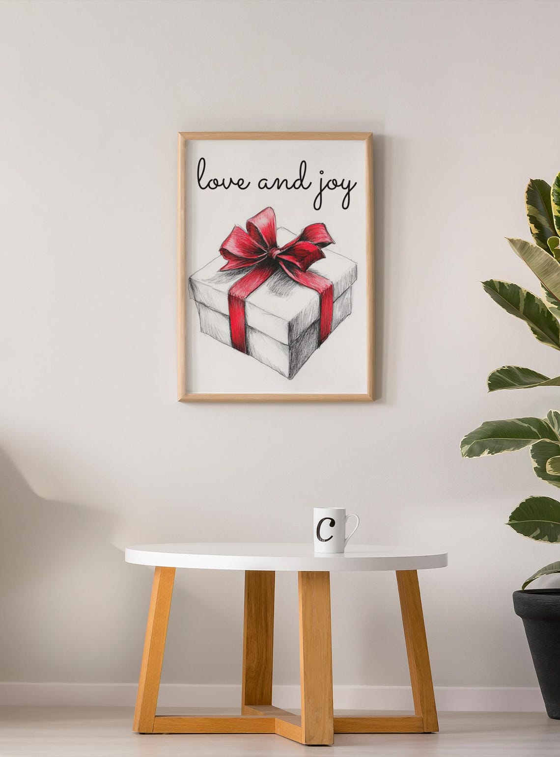 Love And Joy Hand Sketched Gift Box With Red Bow Christmas Poster - Image 3