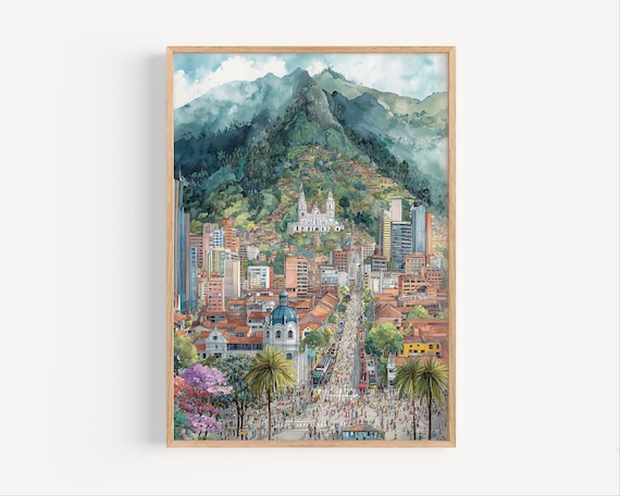 Bogot Colombia Watercolor Painting Print Bogota Poster Or Canvas Wall Art Cityscape Watercolour