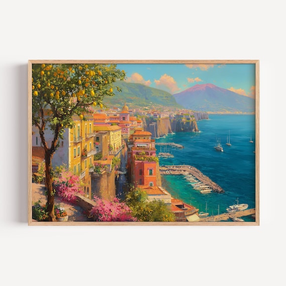 Sorrento Italy Amalfi Coast Lemon Tree Harbor Oil Painting Print