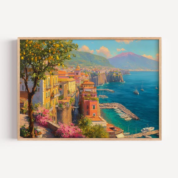 Sorrento Italy Landscape Oil Painting Print Amalfi Coast Lemon Tree Travel Poster Or Canvas Italian Paint Style Wall Art