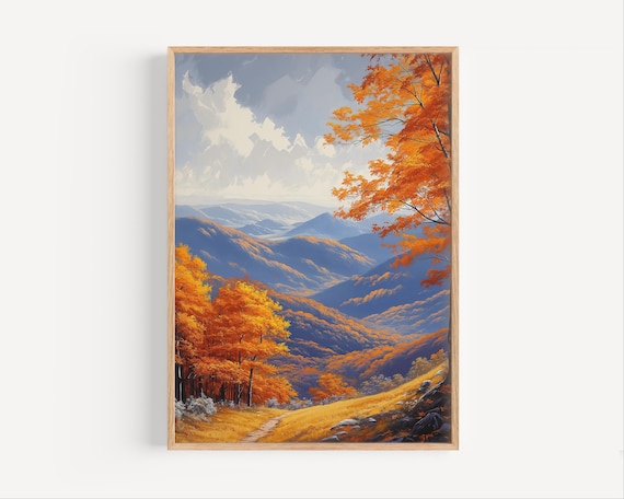 Shenandoah National Park Autumn Oil Painting Blue Ridge Mountains Poster Print Or Canvas Appalachian Range Wall Art Gift Usa Paint Style