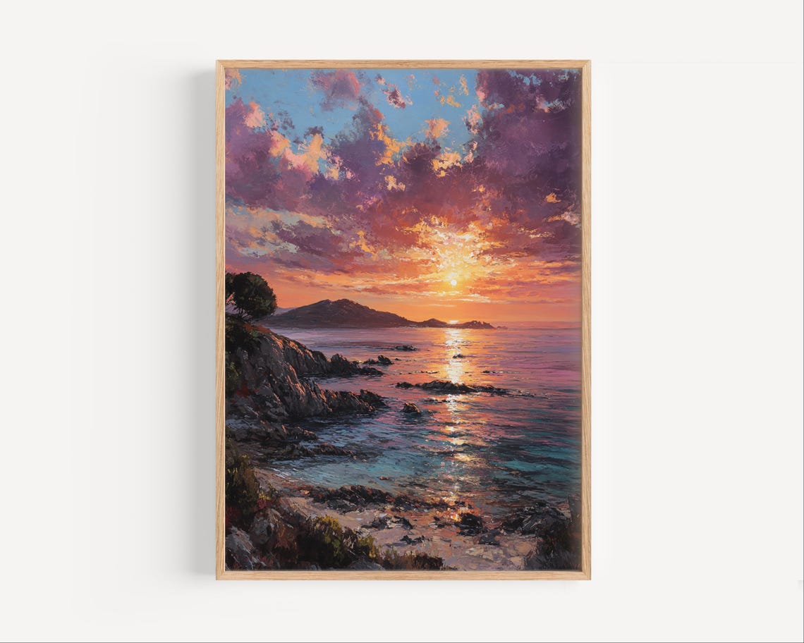 Mediterranean Sea Sunset Over Rocky Coast Dramatic Clouds Poster