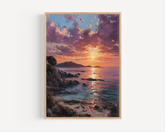 Mediterranean Sea Sunset Over Rocky Coast Dramatic Clouds Poster