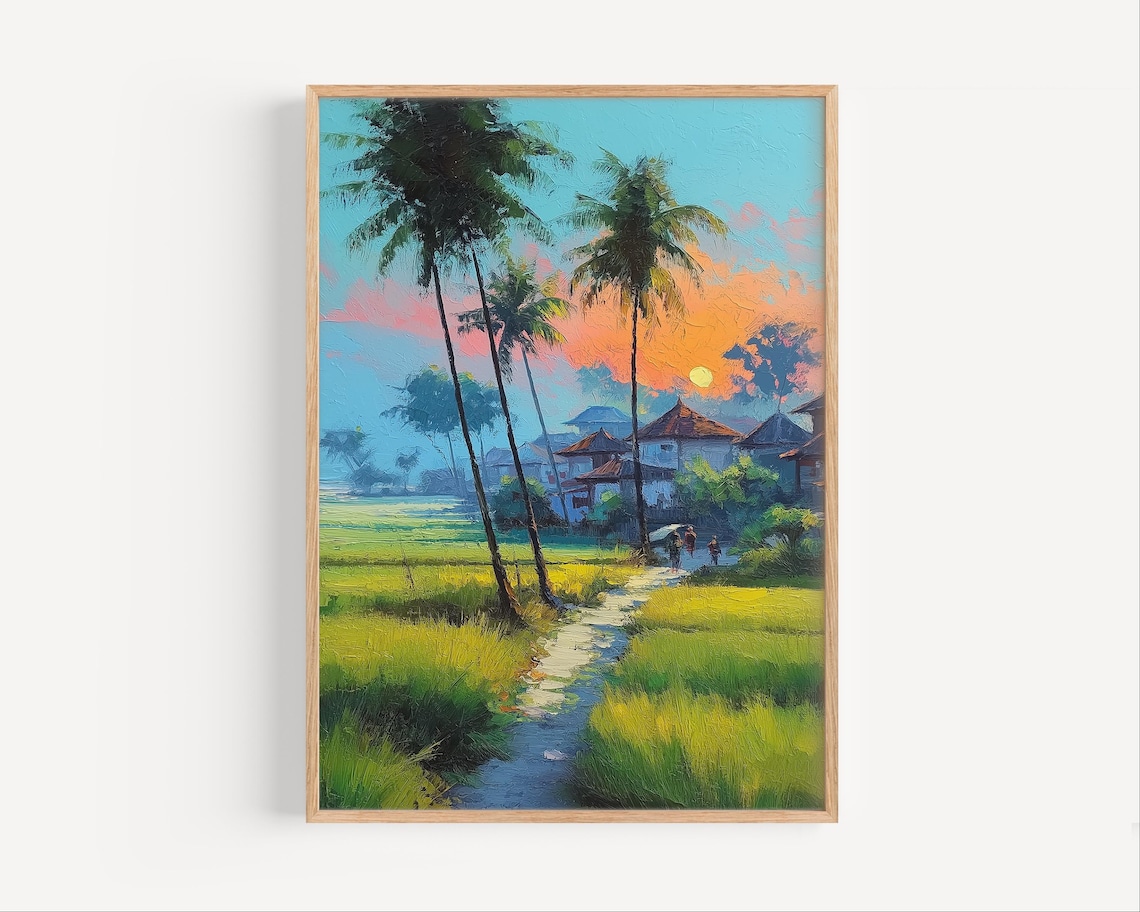 Bali Indonesia Oil Painting Print Poster Or Canvas Paint Style Village South East Asia Travel Art