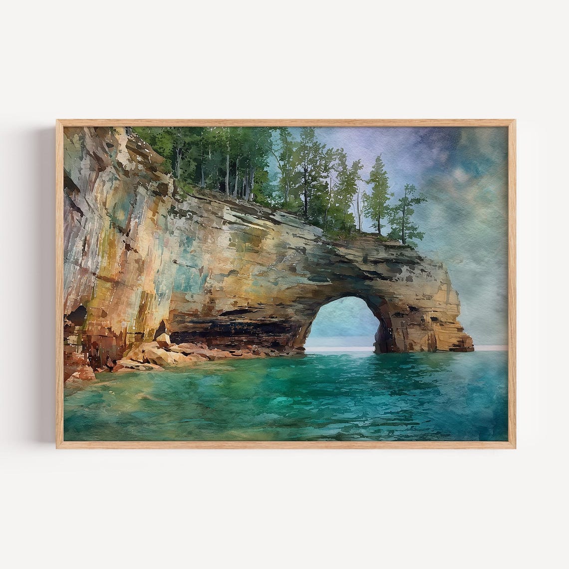 Sandstone Arch Over Turquoise Lake Watercolor Landscape Print