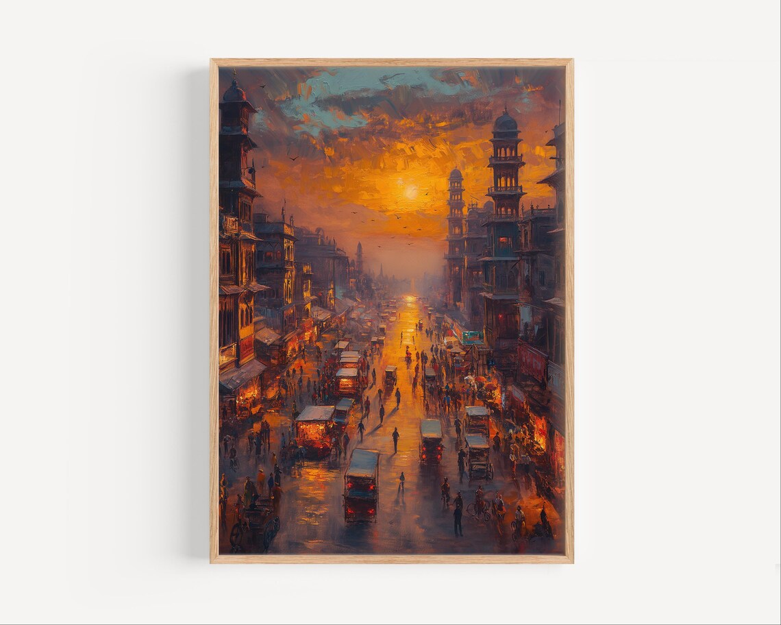 Karachi Pakistan Sunset Street Historic City Painting Poster