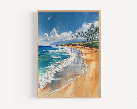Tropical Palm Beach Turquoise Water Ocean Waves Coastal Summer Decor Poster