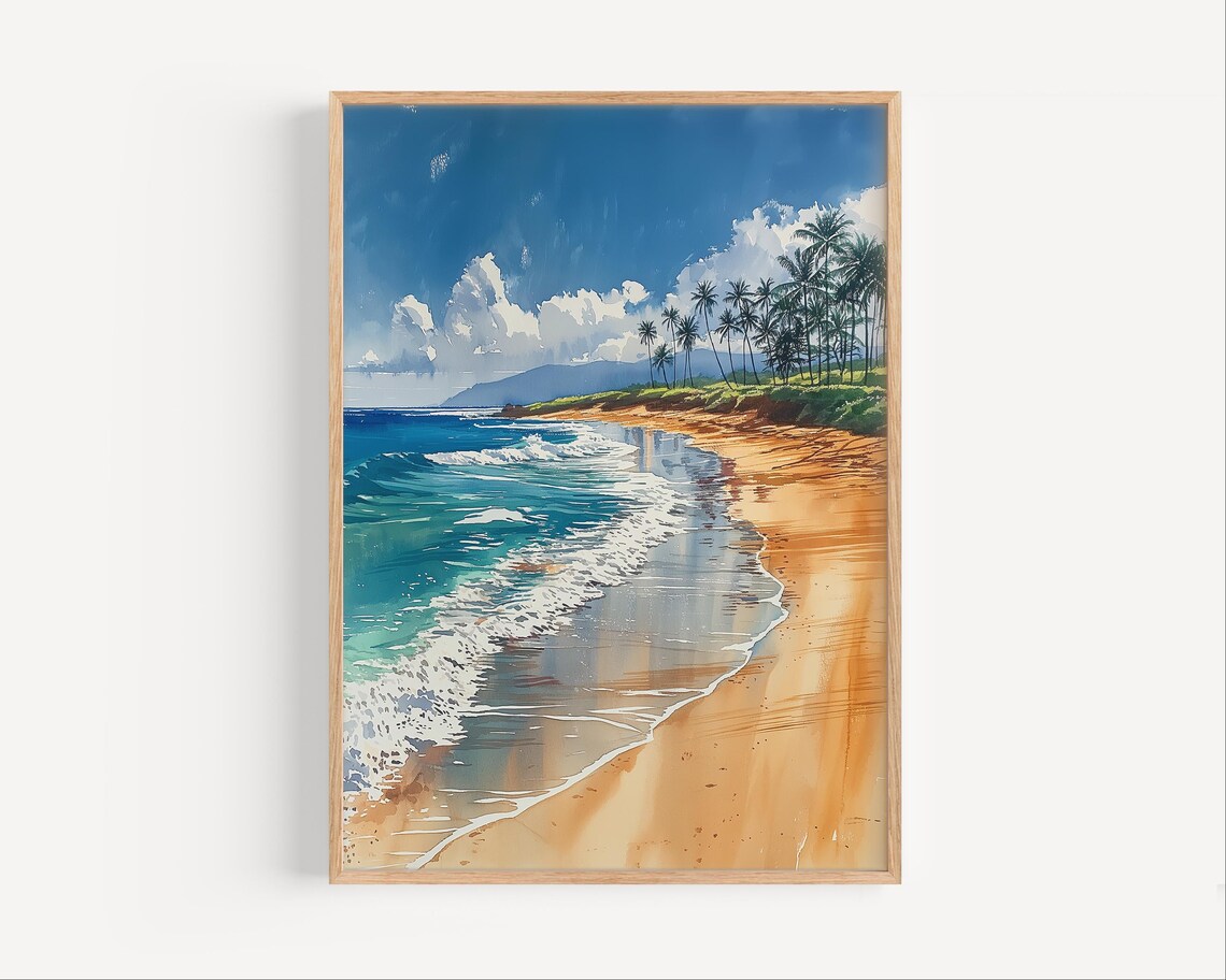 Tropical Palm Beach Turquoise Water Ocean Waves Coastal Summer Decor Poster