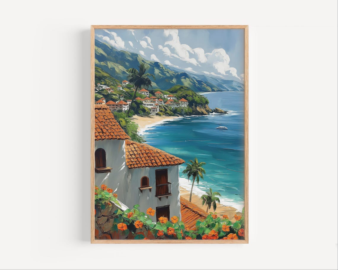 Puerto Vallarta Mexico Coastal Town Red Tile Roofs Ocean View Poster