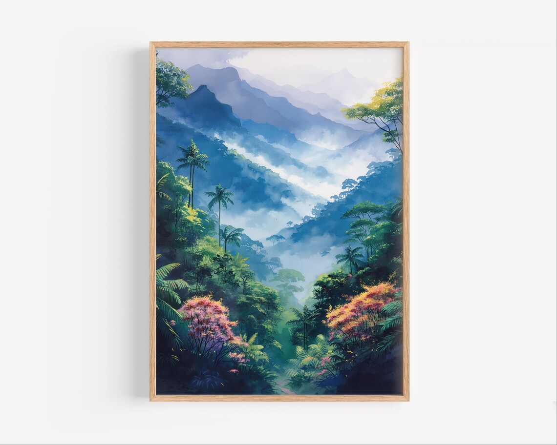 Monteverde Cloud Forest Watercolor Misty Mountain Jungle Costa Rica Poster