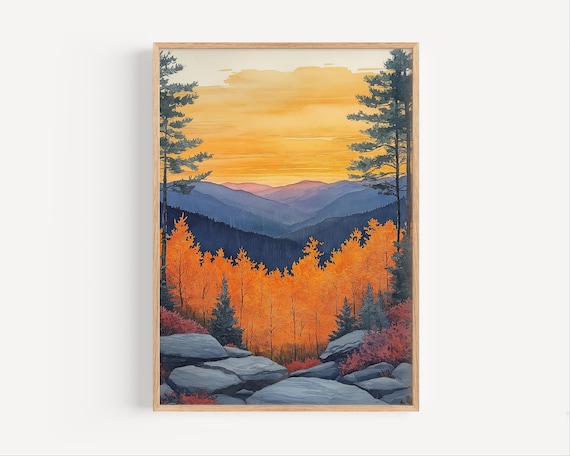Poconos Mountains Autumn Forest Ablaze in Golden Sunset Light Poster