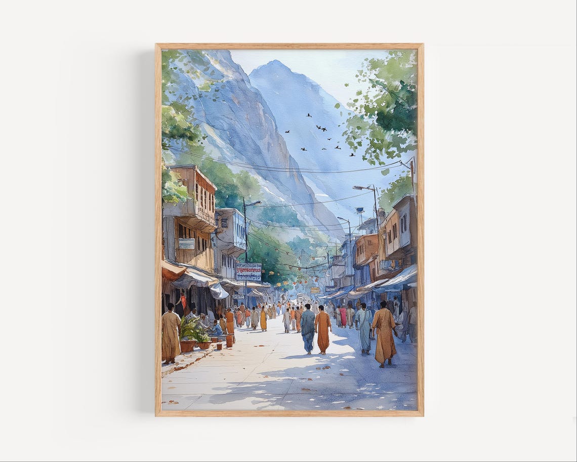 Rawalpindi Pakistan Watercolor Painting Bustling Busy City Street Poster Print Or Canvas Travel Wall Art Gift South Asia Cityscape