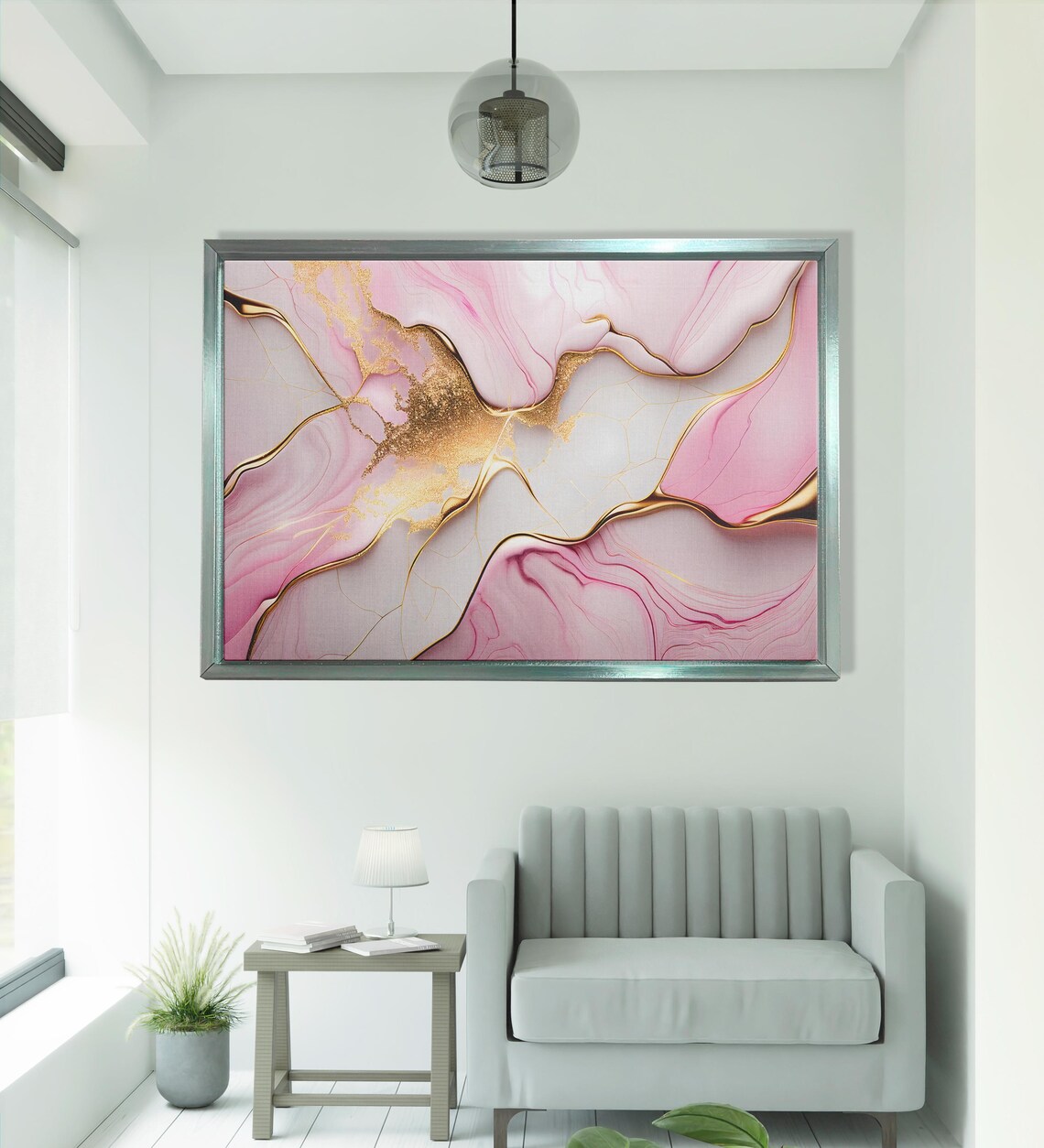 Pink Gold Marble Abstract Painting, Luxury Decor