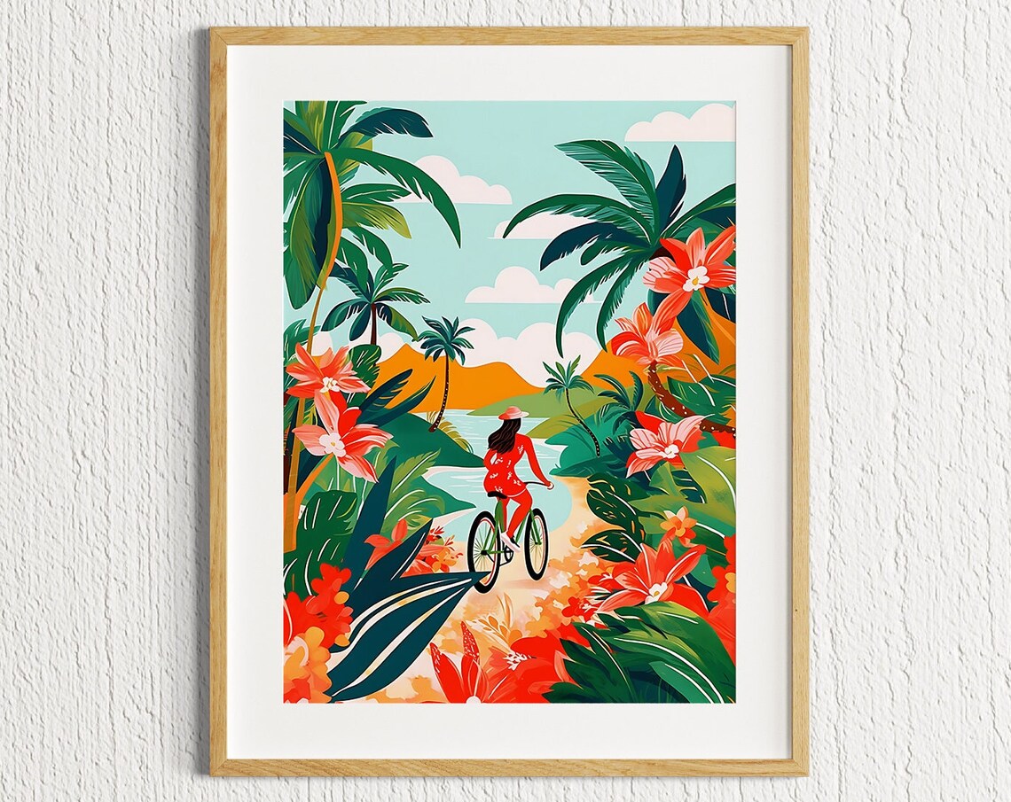 Hawaii Travel Illustration Art Print, Tropical Botanical