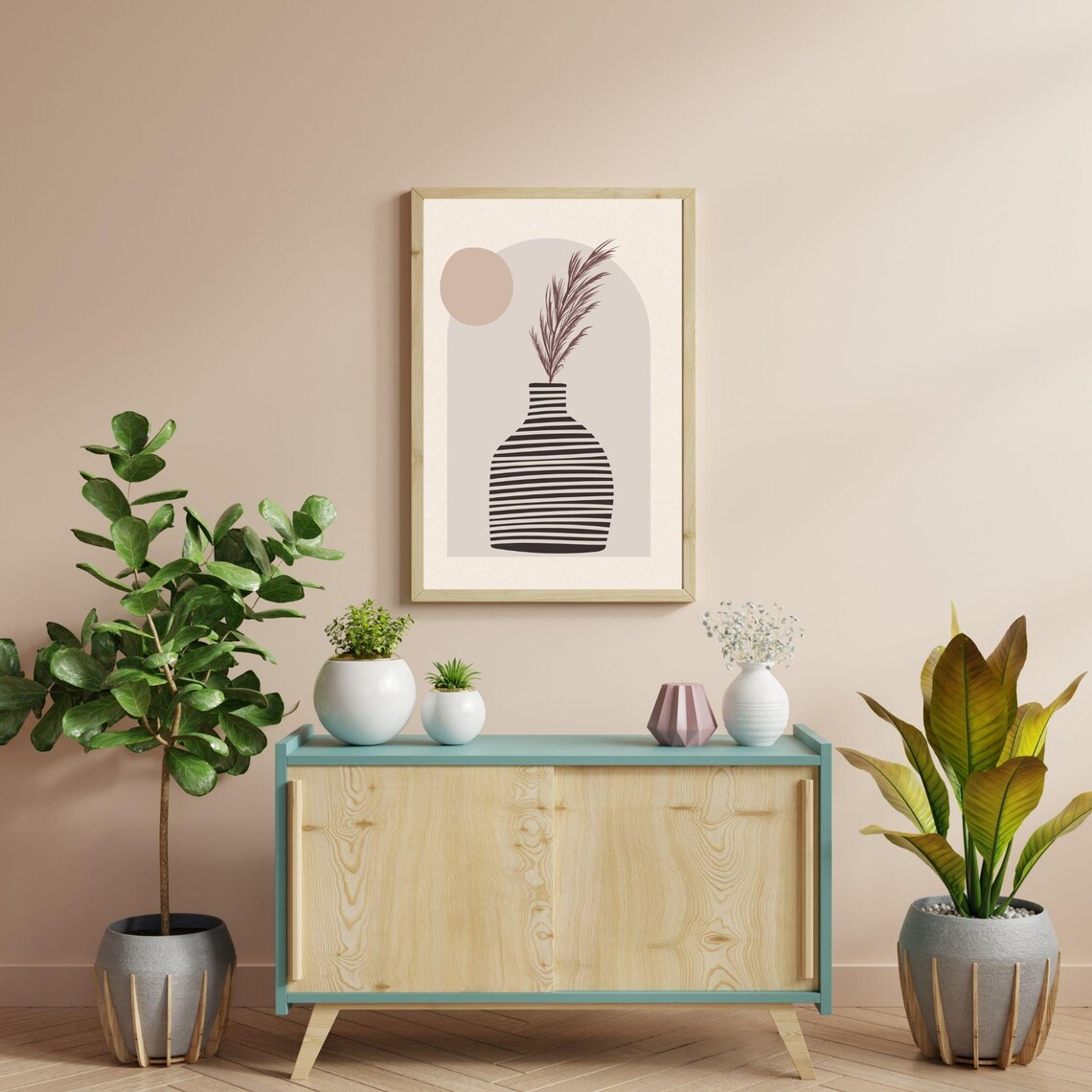 Minimalist Boho Vase With Feather Art Poster - Image 2