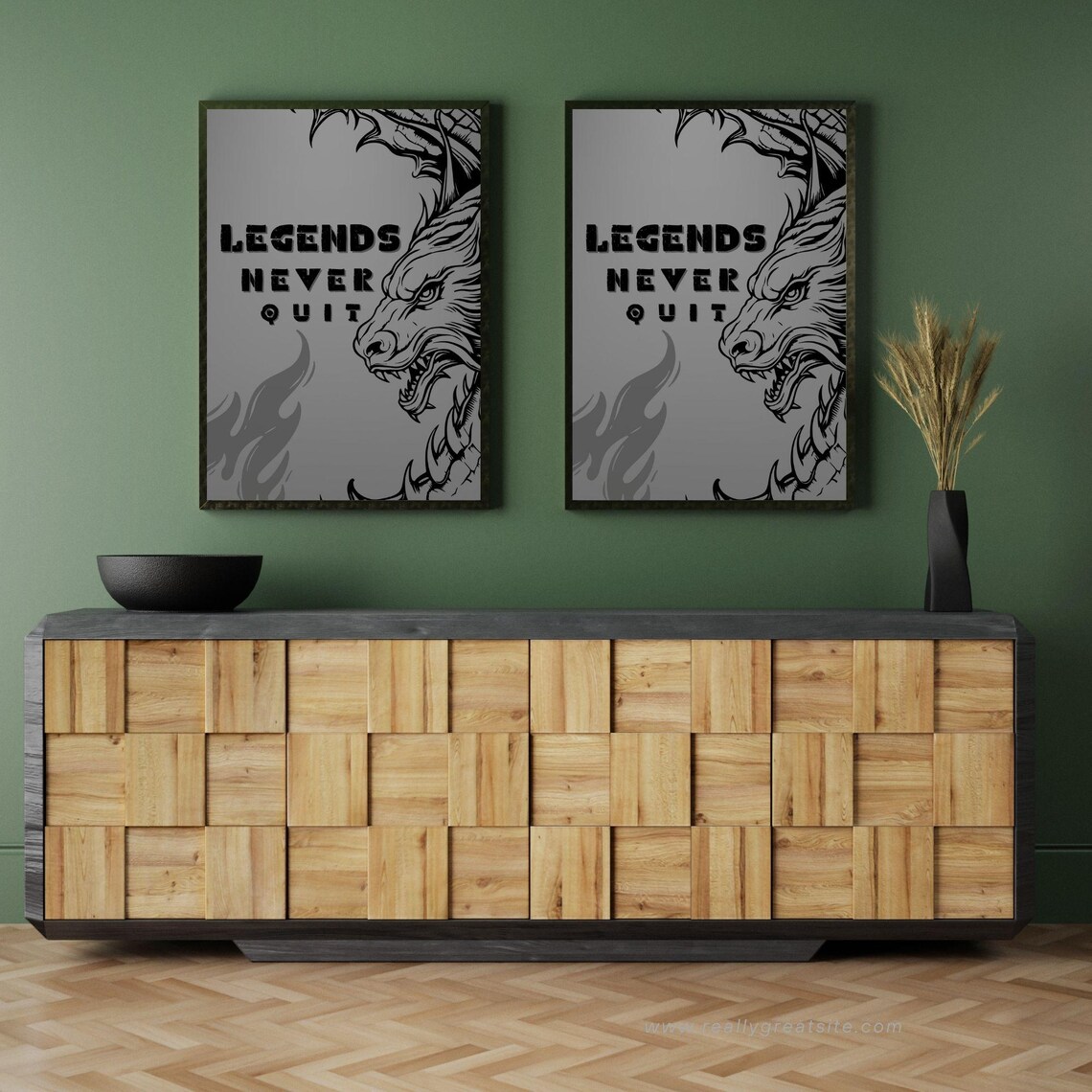 Legends Never Quit Fierce Dragon Head Motivational Masculine Wall Art Poster - Image 3