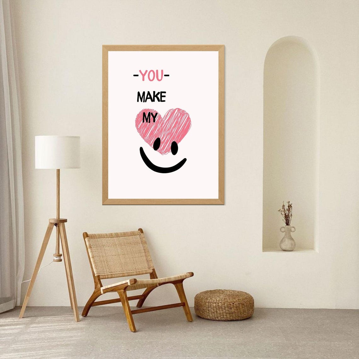 You Make My Heart Smile Pink Heart Smiley Face Romantic Wall Poster - Image 3