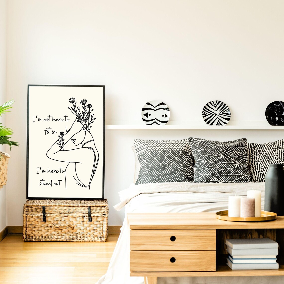 I'm Here To Stand Out Floral Woman Line Art Empowering Quote Poster - Image 2