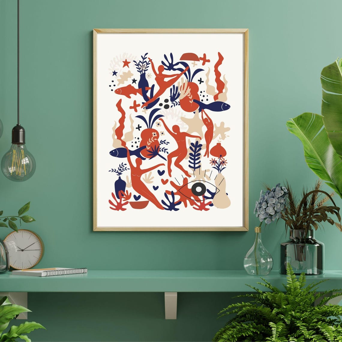 Matisse Inspired Artwork Featuring Women Bodies Shapes And Fish Motifs Wall Art - Image 3