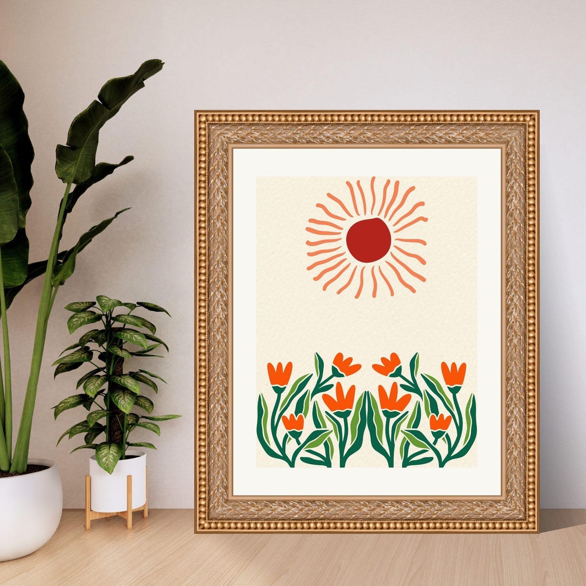 Matisse Inspired Sun And Orange Flowers Modern Abstract Wall Poster - Image 3