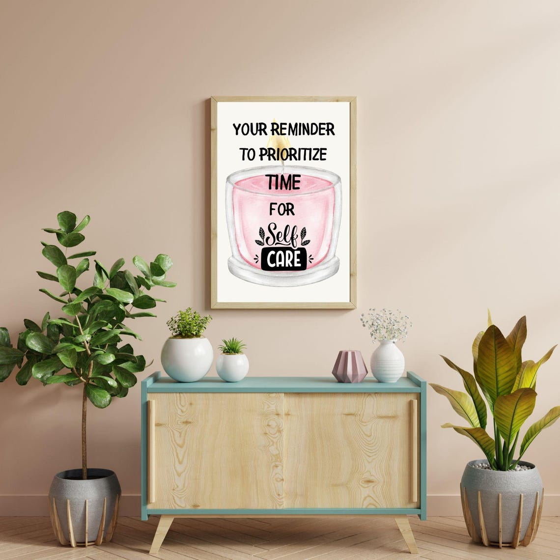 Prioritize Time For Self Care Pink Candle Reminder Motivational Poster - Image 5