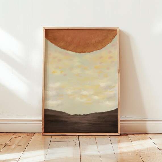Minimalist Abstract Sunset Over Terracotta Sun Warm Hues Poster