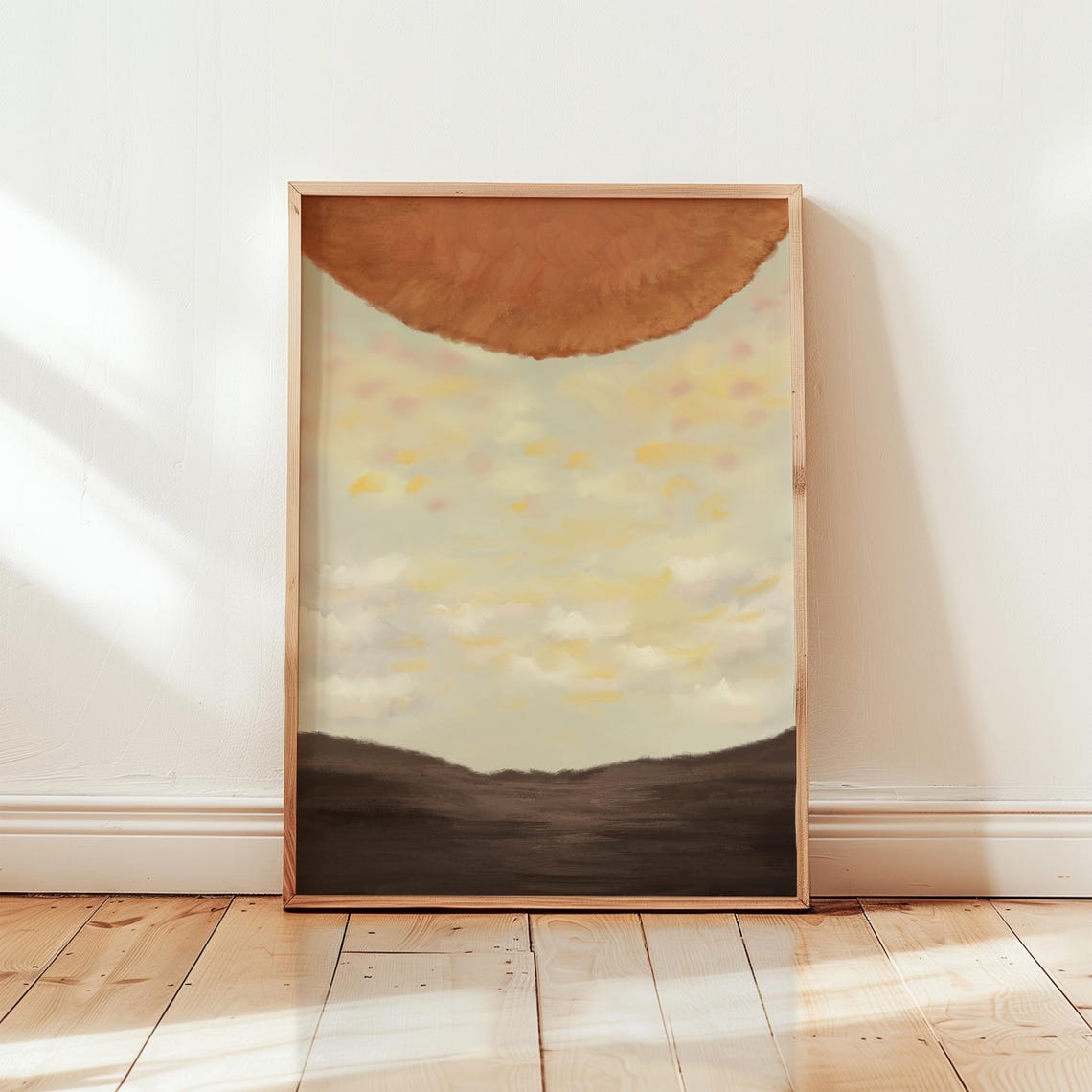 Minimalist Abstract Sunset Over Terracotta Sun Warm Hues Poster