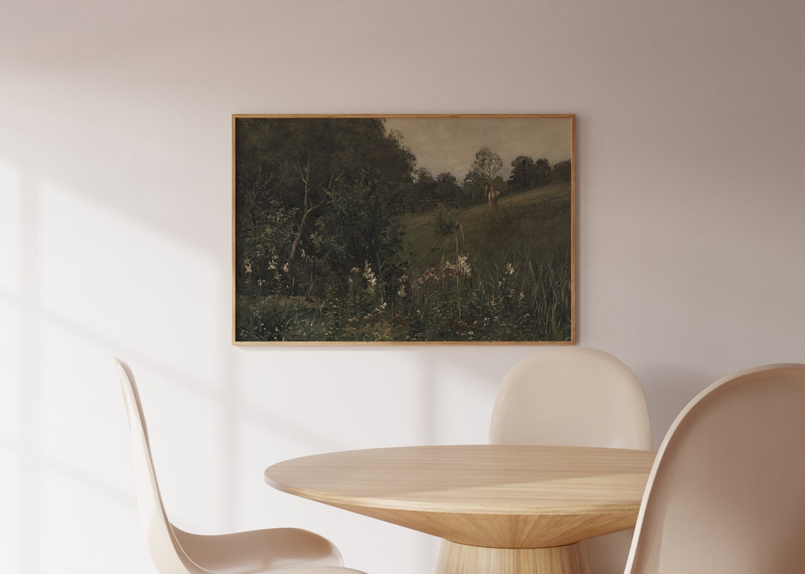 Moody Dark Forest Meadow Vintage Landscape Painting Wall Art - Image 4