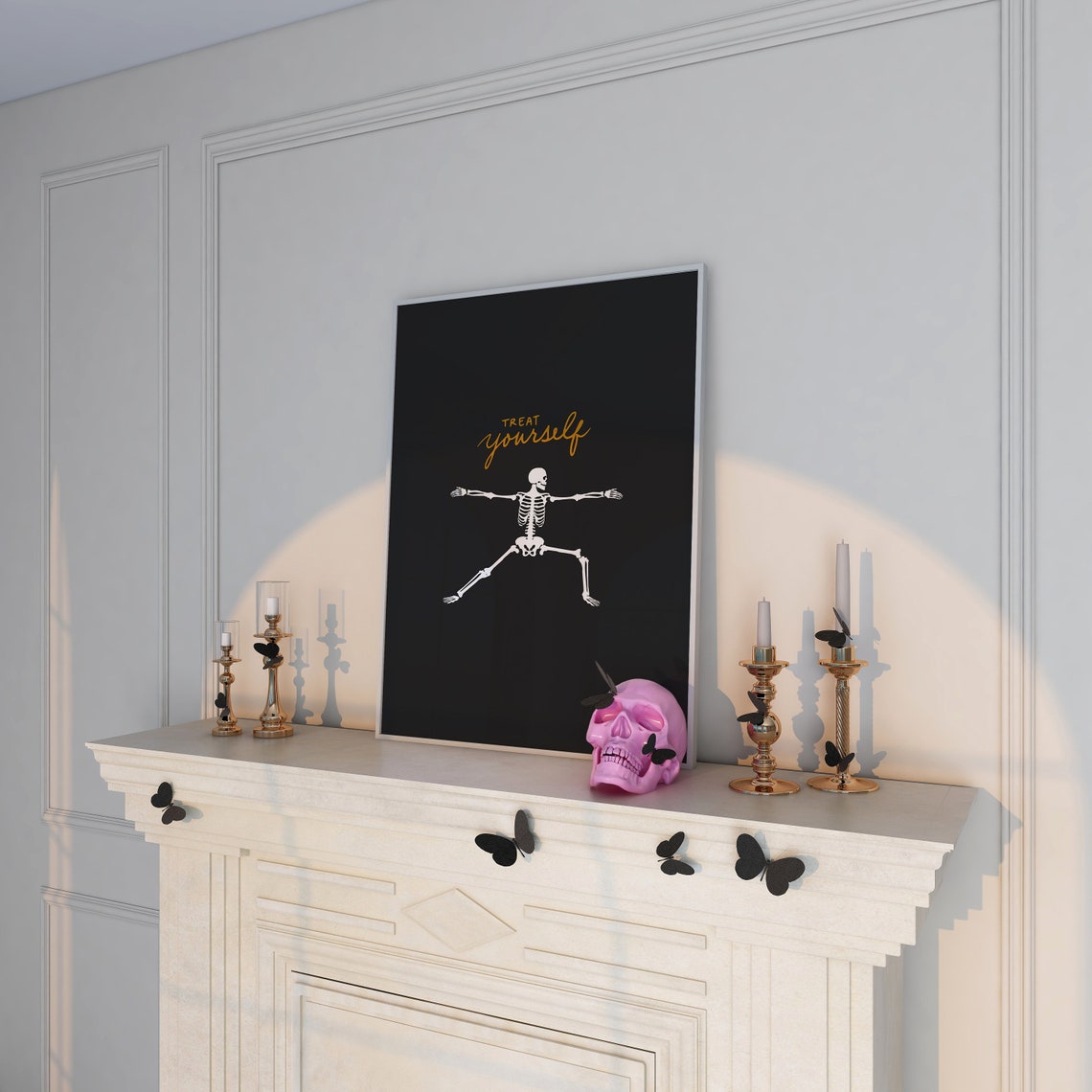 Treat Yourself Dancing Skeleton Gold Black Halloween Party Poster - Image 5